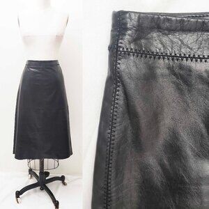 GAP Vintage Women's Black Leather Midi Skirt Lined S/M
